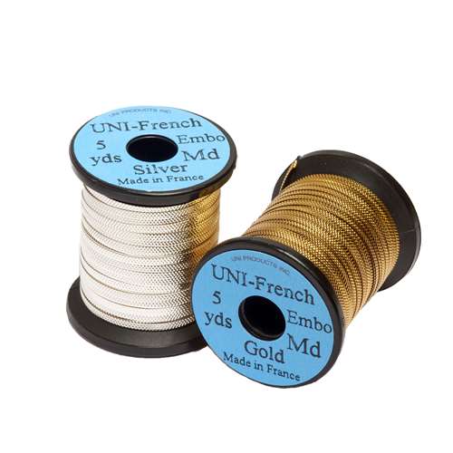 Uni French Embossed (Pack Of 20 Spools) Size 12 Box Medium Silver Fly Tying Materials (Product Length 5 Yds / 4.57m 20 Pack)